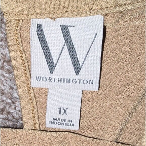 Worthington Womens Cowl Neck Sleeveless Blouse 1X Tan Polyester Blend - Picture 3 of 7